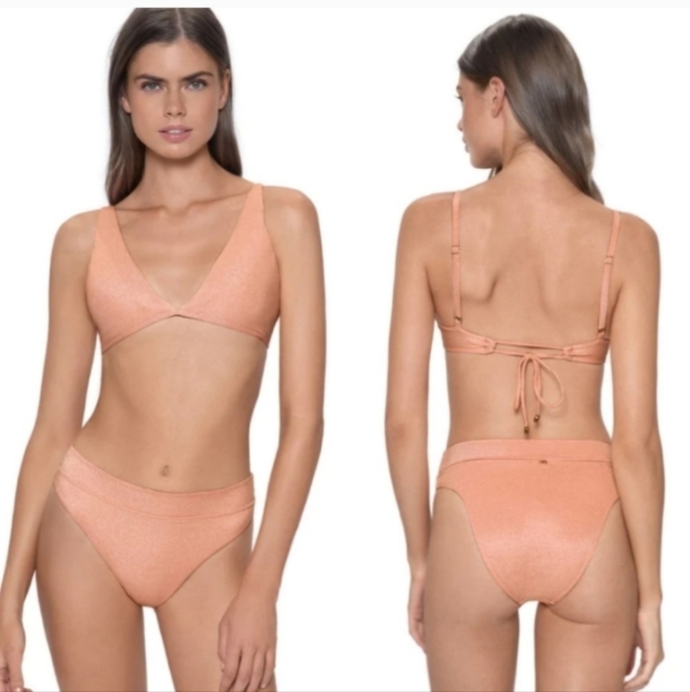 PQ Swim Citrine Bikini Set High Waist Full Bottoms and Skylar Halter Top